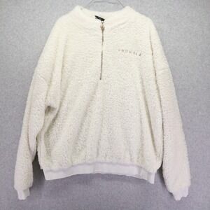 YoungLA Sweater Mens Large 505‎ Teddy Fleece 1/4 Zip Pullover Ivory Long Sleeve